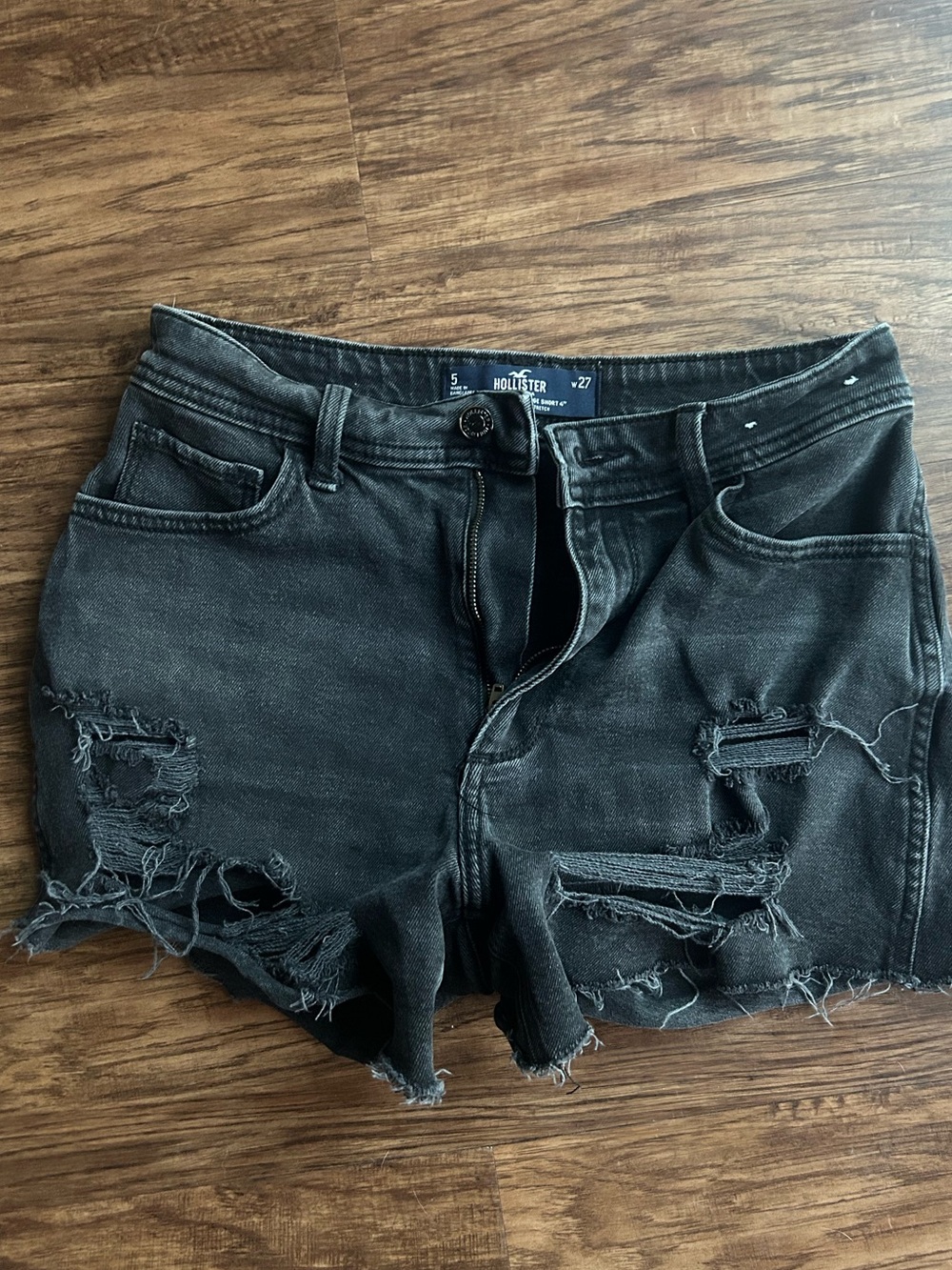 Hollister Black Distressed Cutoff Denim Shorts